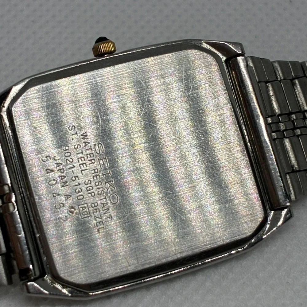Vintage Seiko Chronos 9021-5130 Men Watch Gold Dial Two Tone Tank Square